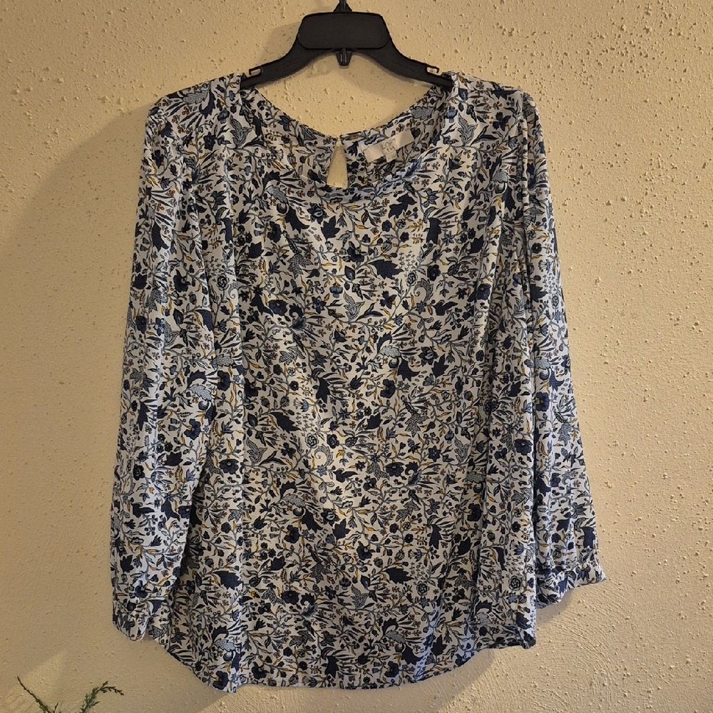 LOFT Blue and White Floral Blouse